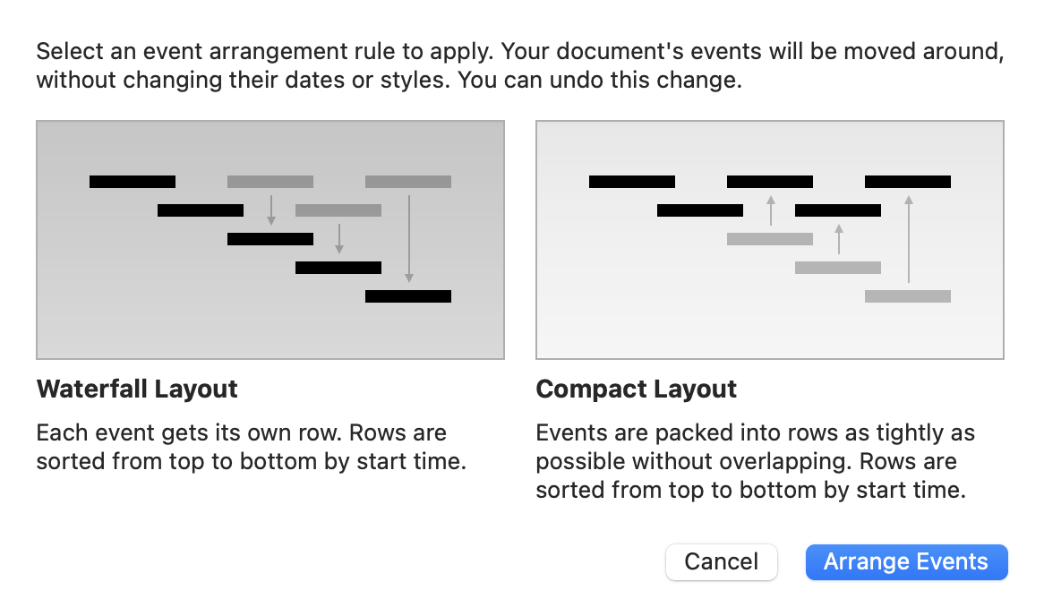 The Arrange Events dialog