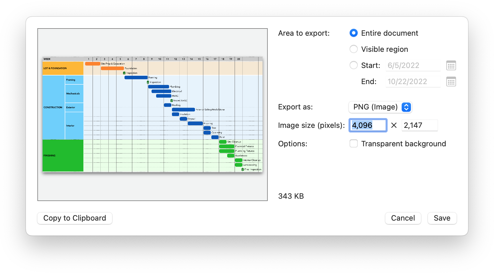 The PNG/PDF export dialog