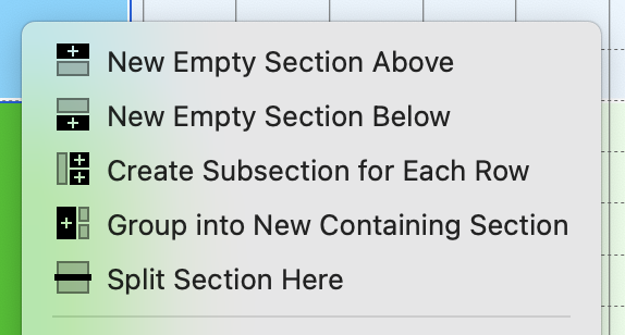 The top of the Section context menu