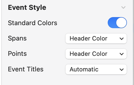 Standard Event Colors options in the Section Inspector