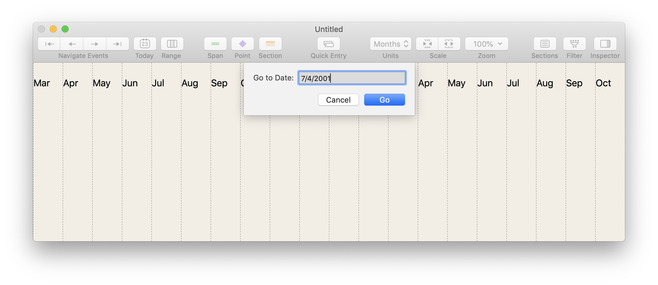 Screenshot showing the Go To Date dialog