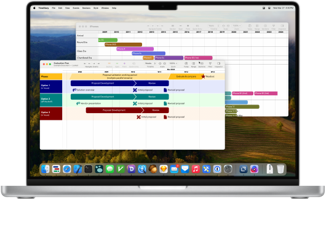 a MacBook Pro running TimeStory, with a couple of windows open