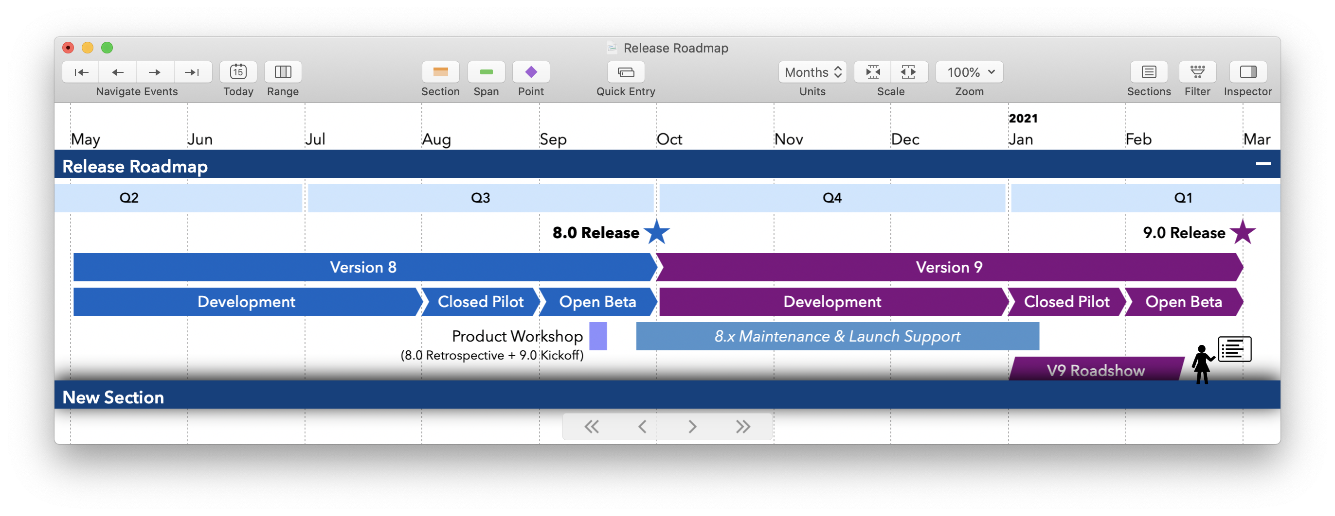 Screenshot: Creating second section