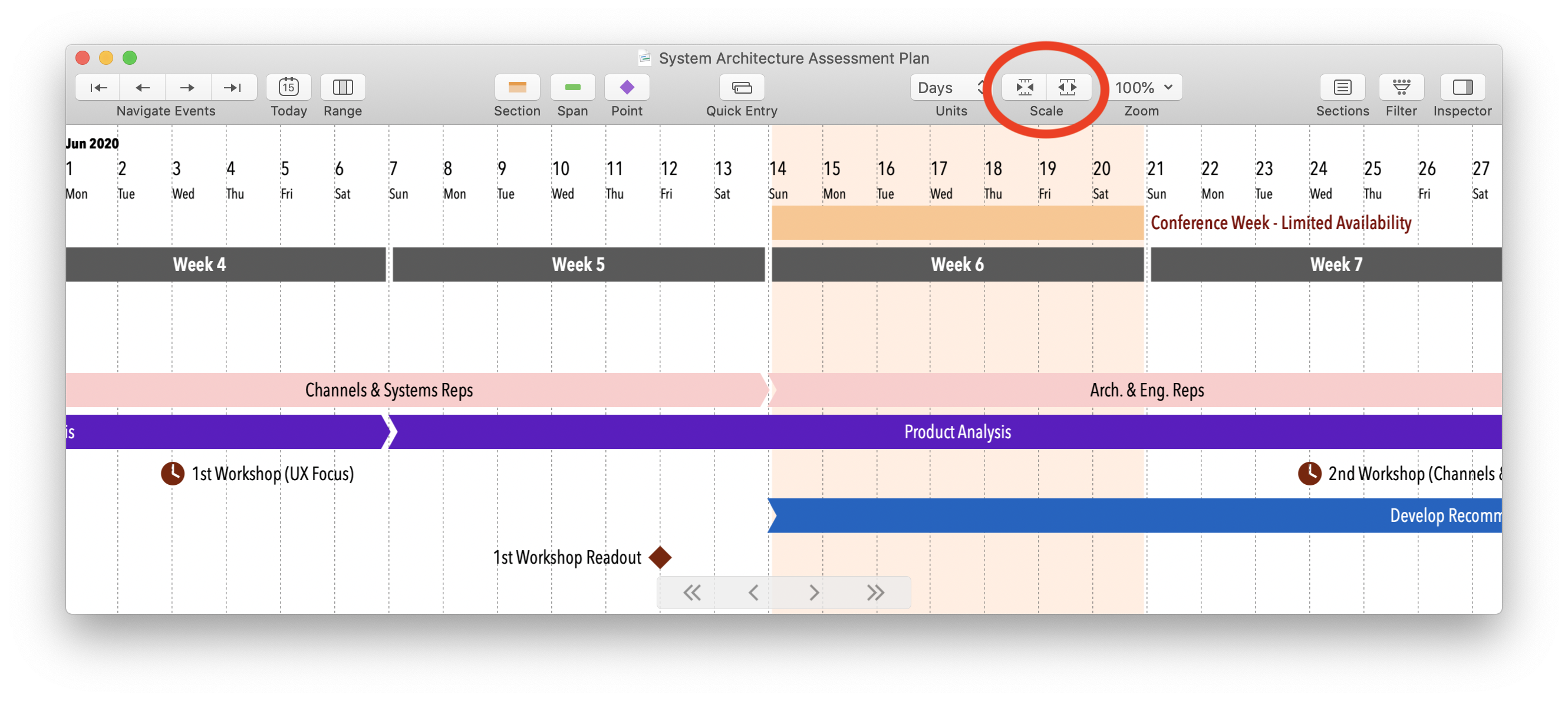 Screenshot: Expanded time scale